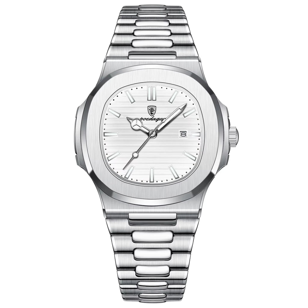 POEDAGAR Cuadrado – Reloj de Acero de Cuarzo con Fecha
