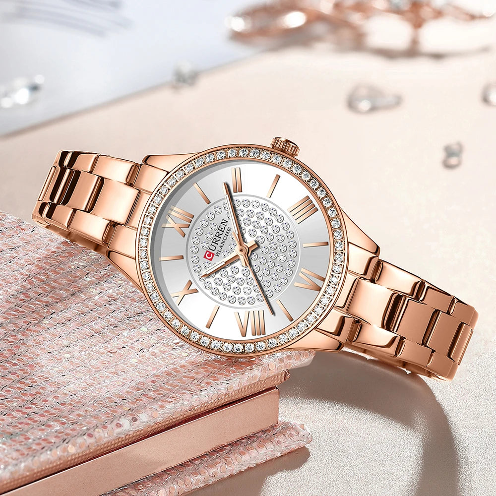 CURREN Mujer – Reloj de Cuarzo Luminoso con Correa de Acero