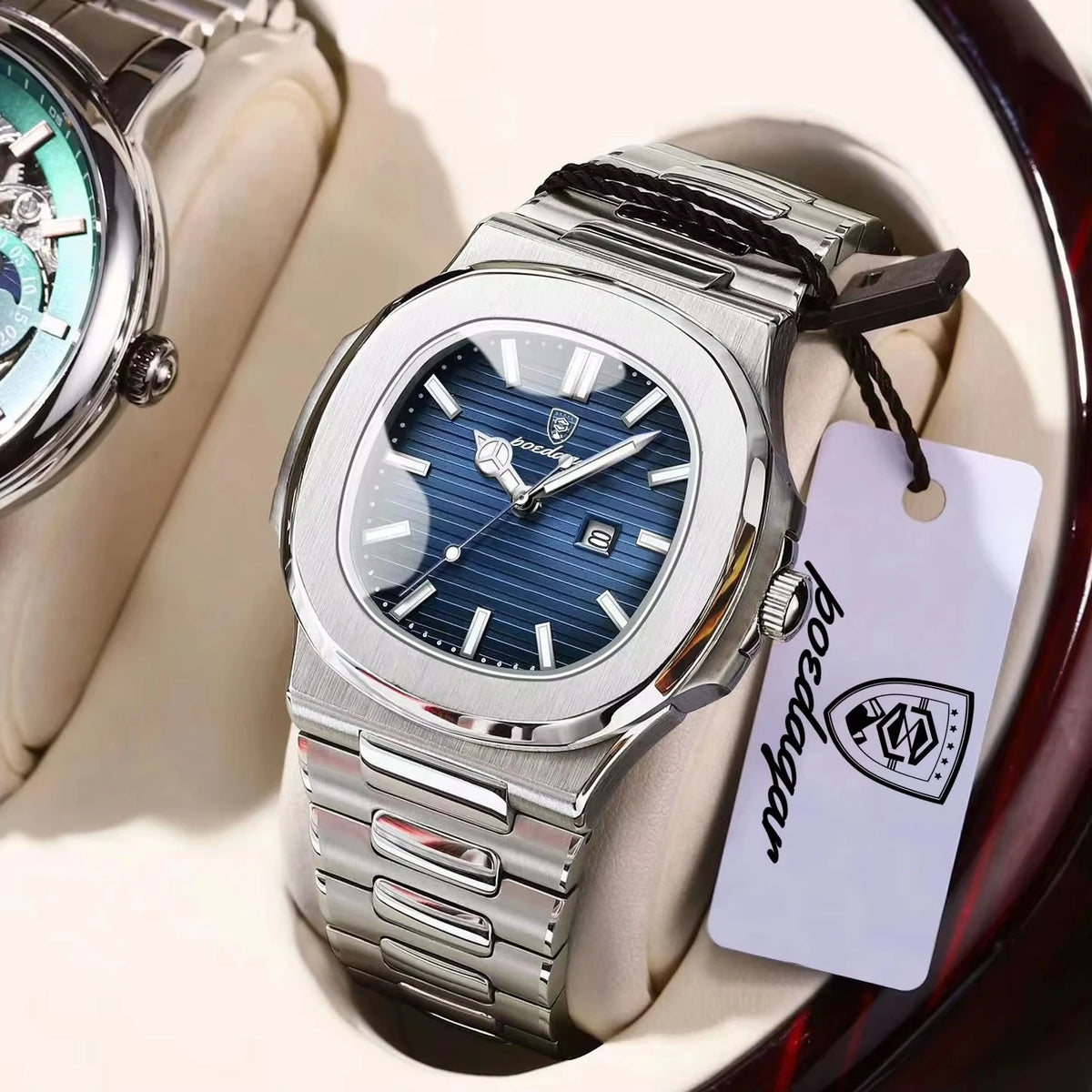 POEDAGAR Cuadrado – Reloj de Acero de Cuarzo con Fecha