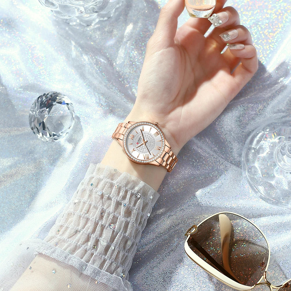 CURREN Mujer – Reloj de Cuarzo Luminoso con Correa de Acero