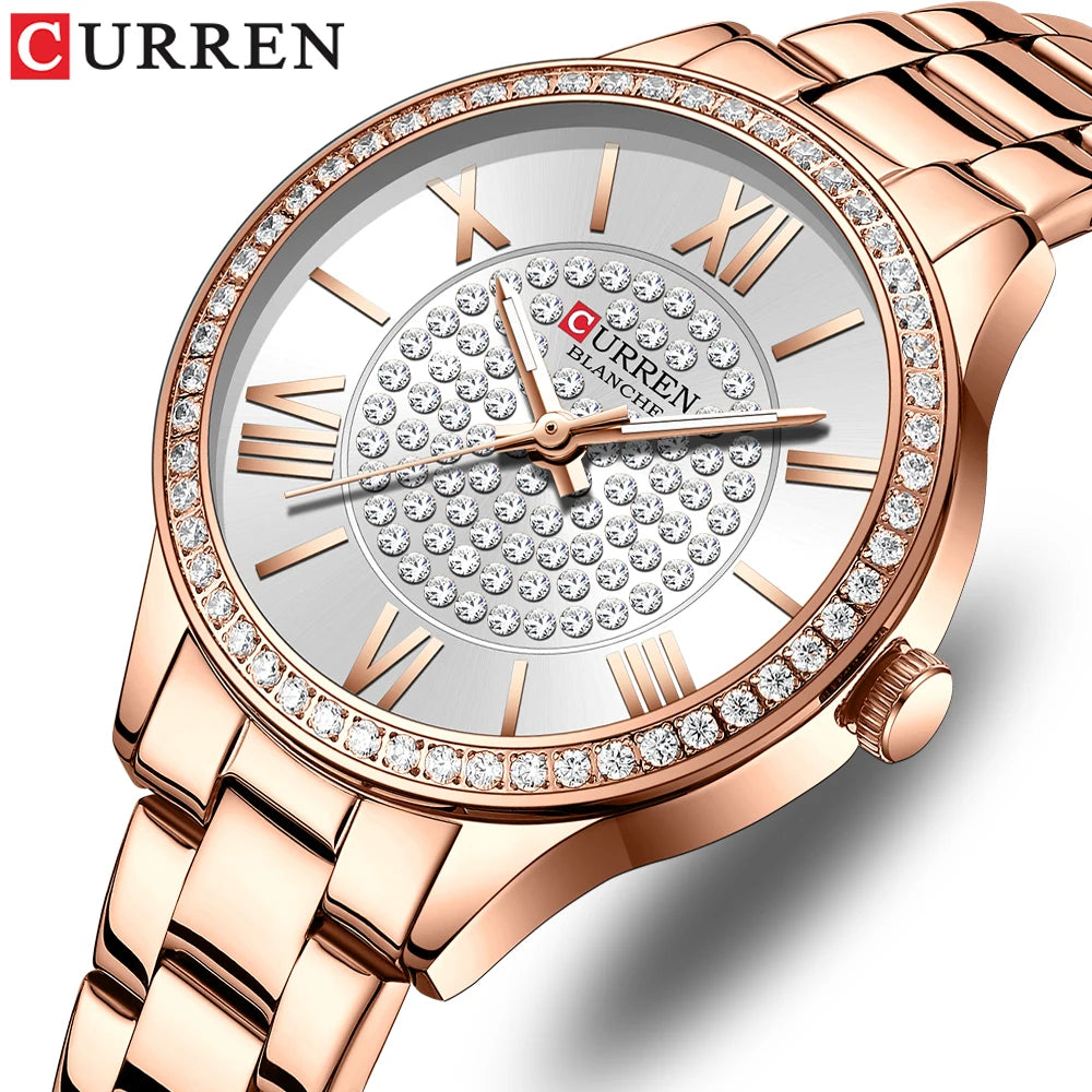 CURREN Mujer – Reloj de Cuarzo Luminoso con Correa de Acero